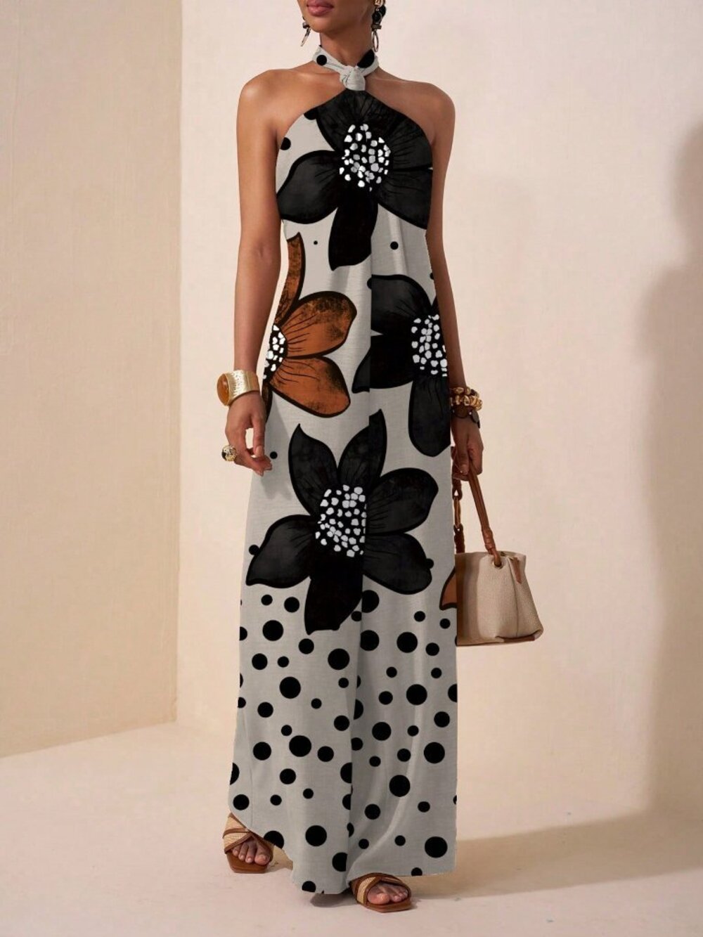 Multicolor Boho Women's Wide-Leg Halter Jumpsuit